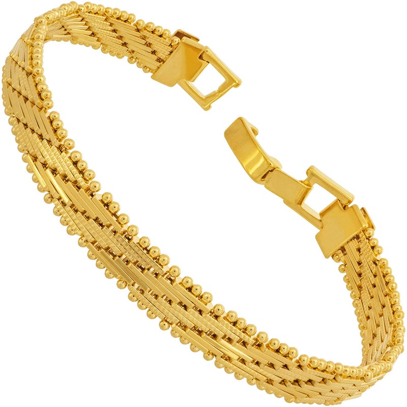 LIFETIME JEWELRY Vintage Flat Basket Weave Bracelet 24k Real Gold Plated for Women and Men (7mm & 13mm) (7mm, 9 inches) - Image 1